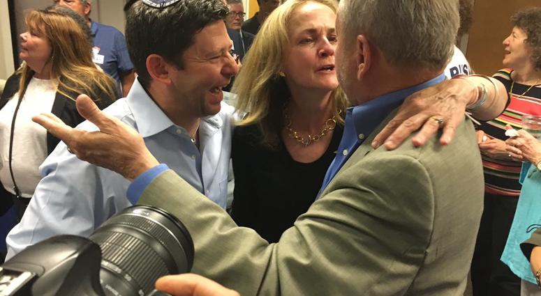 Madeleine Dean is flocked by supporters who feel a victory at the end of a three- person race for the newly drawn 4th District. Madeleine Dean is flocked by supporters who feel a victory at the end of a three- person race for the newly drawn 4th District.
