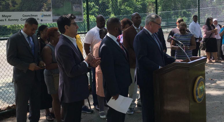 Mayor Jim Kenney and Councilman Curtis Jones announce a two-phase effort at the Parkside Evans Rec Center. Mayor Jim Kenney and Councilman Curtis Jones