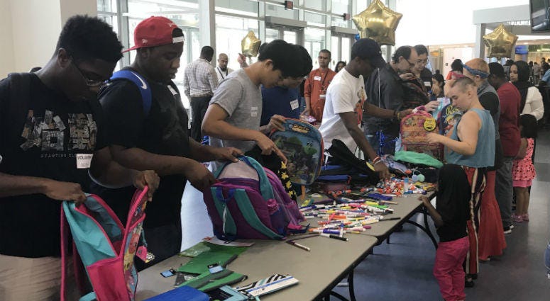 Students from the Community College of Philadelphia collected school supplies to give to local elementary students and their teachers. Students from the Community College of Philadelphia collected school supplies to give to local elementary students and their teachers.