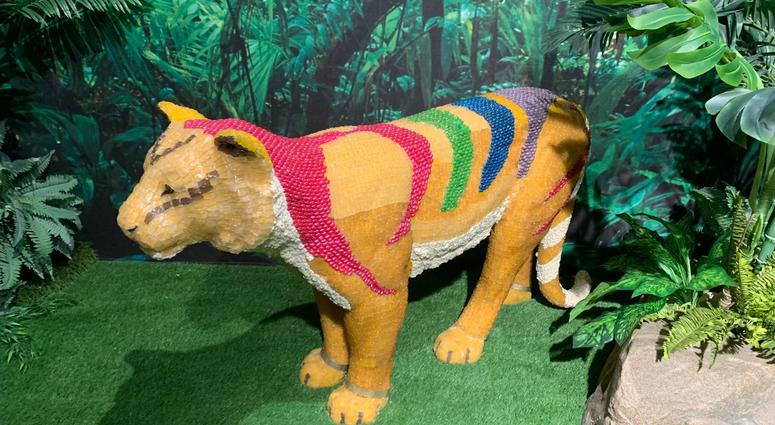 A candy sculpture of a jungle cat. A candy sculpture of a jungle cat.
