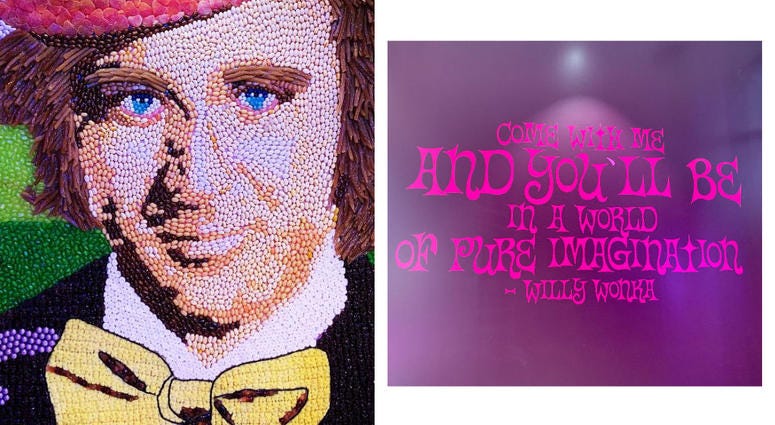 Detail of a candy portrait of Gene Wilder as Willy Wonka. Detail of a candy portrait of Gene Wilder as Willy Wonka.