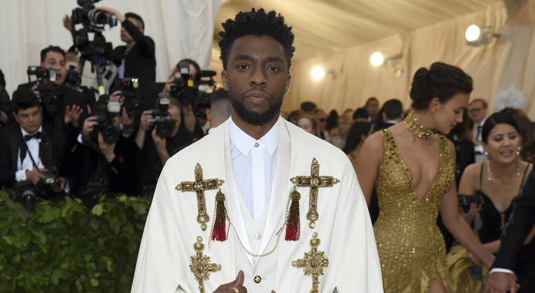 Chadwick Boseman attends The Metropolitan Museum of Art's Costume Institute benefit gala celebrating the opening of the Heavenly Bodies: Fashion and the Catholic Imagination exhibition on Monday, May 7, 2018, in New York. Chadwick Boseman attends The Metropolitan Museum of Art's Costume Institute benefit gala