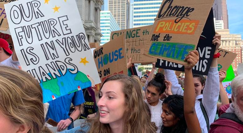 Thousands of Philadelphia and Philadelphia-area students skipped school Friday to gather at City Hall in solidarity with a global Climate Strike of young people all around the world. Thousands of Philadelphia and Philadelphia-area students skipped school Friday to gather at City Hall in solidarity with a global Climate Strike of young people all around the world.