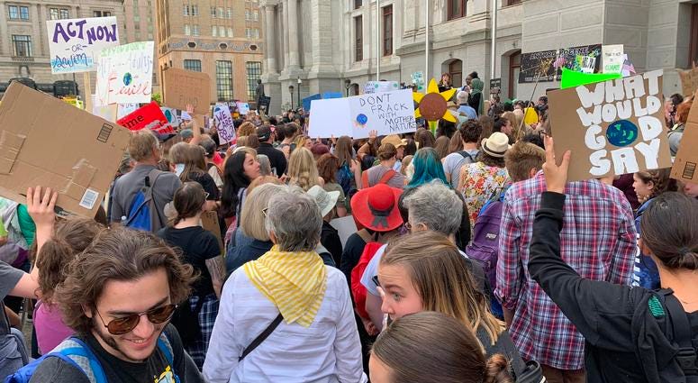 Thousands of Philadelphia and Philadelphia-area students skipped school Friday to gather at City Hall in solidarity with a global Climate Strike of young people all around the world. Thousands of Philadelphia and Philadelphia-area students skipped school Friday to gather at City Hall in solidarity with a global Climate Strike of young people all around the world.