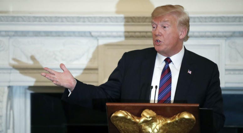 President Donald Trump speaks during a dinner for evangelical leaders in the State Dining Room of the White House, Monday, Aug. 27, 2018, in Washington. President Donald Trump speaks during a dinner for evangelical leaders in the State Dining Room of the White House, Monday, Aug. 27, 2018, in Washington.