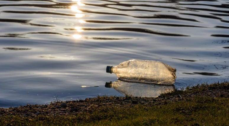 Water bottle in a river. Water bottle in a river.