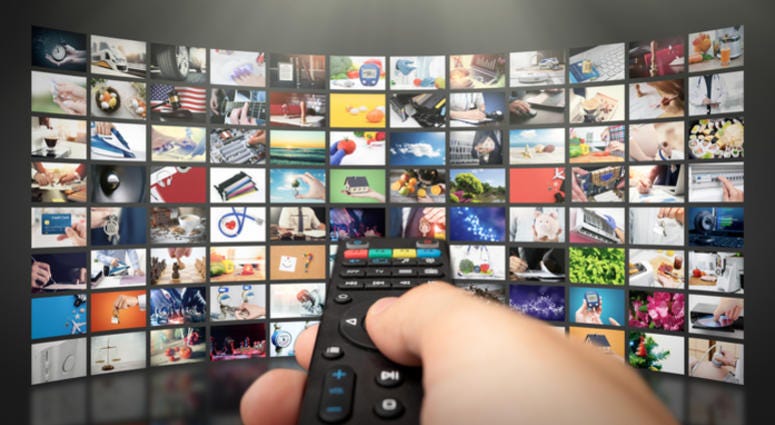 Video service with internet streaming multimedia shows, series. Digital collage wall of screen abstract composition. streaming