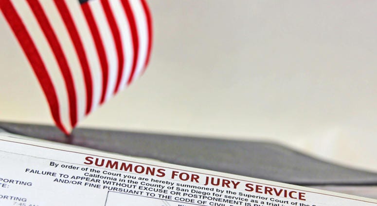 Summons for jury service with a portion of an image of US flag Jury Duty Summons