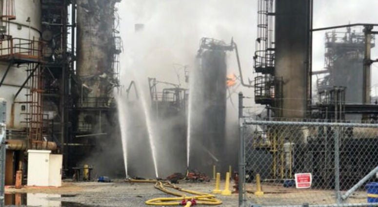 At the scene of an explosion at a Southwest Philadelphia refinery, the resulting fire is contained but not yet under control. At the scene of an explosion at a Southwest Philadelphia refinery, the resulting fire is contained but not yet under control.