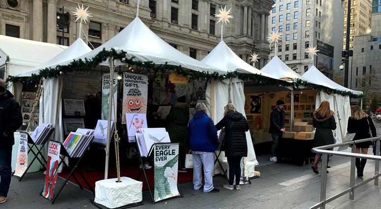 Some of the shops at the Made in Philadelphia Holiday Market in Dilworth Park. Some of the shops at the Made in Philadelphia Holiday Market in Dilworth Park.