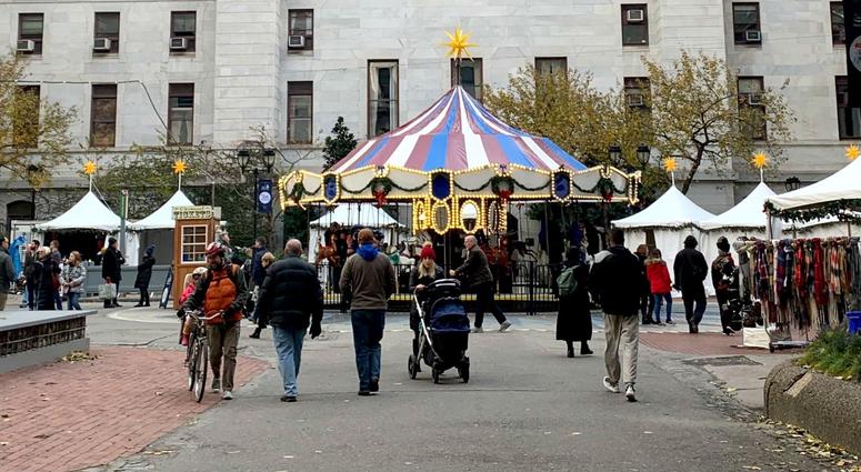 Visitors at the pop-up holiday markets in Center City. Visitors at the pop-up holiday markets in Center City.