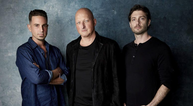 Wade Robson, from left, director Dan Reed and James Safechuck pose for a portrait to promote the film "Leaving Neverland" at the Salesforce Music Lodge during the Sundance Film Festival on Thursday, Jan. 24, 2019, in Park City, Utah. Wade Robson, from left, director Dan Reed and James Safechuck pose for a portrait to promote the film "Leaving Neverland" at the Salesforce Music Lodge during the Sundance Film Festival on Thursday, Jan. 24, 2019, in Park City, Utah.