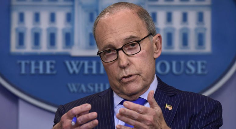 In this June 6, 2018, photo, Senior White House economic adviser Larry Kudlow speaks during a briefing at the White House in Washington. Senior White House economic adviser Larry Kudlow