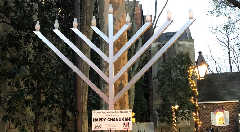 Menorah in Old City. Menorah in Old City.