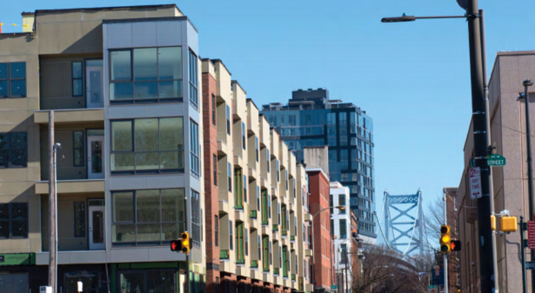 New housing in Old City is filling in the gaps around the Benjamin Franklin Bridge. New housing in Old City is filling in the gaps around the Benjamin Franklin Bridge.