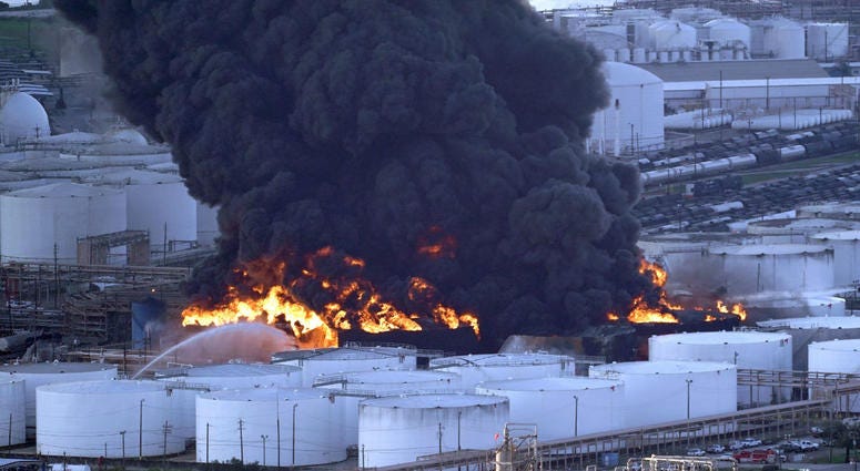 Firefighters battle a petrochemical fire at the Intercontinental Terminals Company Monday, March 18, 2019, in Deer Park, Texas. Firefighters battle a petrochemical fire at the Intercontinental Terminals Company Monday, March 18, 2019, in Deer Park, Texas.