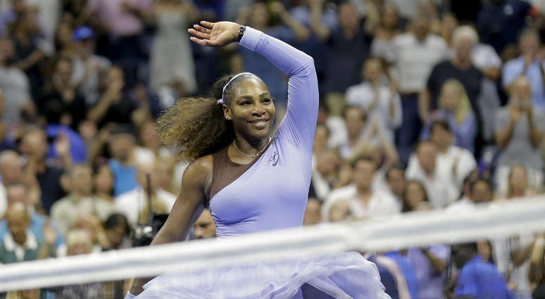 In this Sept. 6, 2018, file photo, Serena Williams celebrates after defeating Anastasija Sevastova, of Latvia, during the semifinals of the U.S. Open tennis tournament, in New York. In this Sept. 6, 2018, file photo, Serena Williams celebrates after defeating Anastasija Sevastova, of Latvia, during the semifinals of the U.S. Open tennis tournament, in New York.