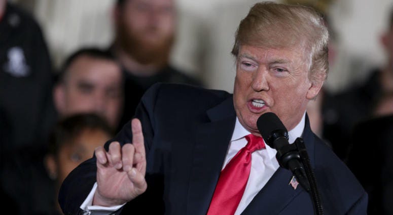 President Donald Trump speaks during an event for the Wounded Warrior Project Soldier Ride in the East Room of the White House on April 26, 2018, in Washington, DC. (Photo by Oliver Contreras/SIPA USA) President Donald Trump speaks during an event for the Wounded Warrior Project Soldier Ride in the East Room of the White House on April 26, 2018, in Washington, DC. (Photo by Oliver Contreras/SIPA USA)