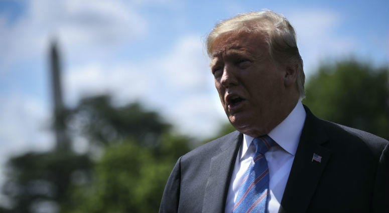 President Donald Trump speaks to members of the media before boarding Marine One from the South Lawn of the White House on May 14, 2019 in Washington, DC. Trump is heading to Louisiana. President Donald Trump speaks to members of the media before boarding Marine One from the South Lawn of the White House on May 14, 2019 in Washington, DC. Trump is heading to Louisiana.
