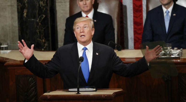 In this Jan. 30, 2018 file photo, President Donald Trump delivers his State of the Union address to a joint session of Congress on Capitol Hill in Washington. In this Jan. 30, 2018 file photo, President Donald Trump delivers his State of the Union address to a joint session of Congress on Capitol Hill in Washington.