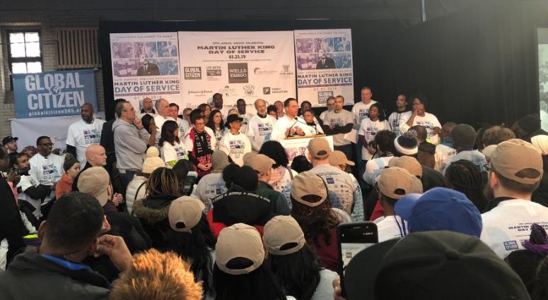 Pennsylvania Attorney General Josh Shapiro (podium) speaks at the opening ceremony of the Greater Philadelphia Martin Luther King Jr., Day of Service at Girard College, Jan. 21, 2019. He is joined by other volunteers and state officials. Pennsylvania Attorney General Josh Shapiro (podium) speaks at the opening ceremony of the Greater Philadelphia Martin Luther King Jr., Day of Service at Girard College, Jan. 21, 2019.