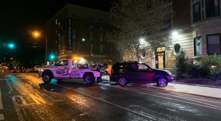A water main break on Chestnut St. and 44th Created a block-long sheet of black ice. A water main break on Chestnut St. and 44th Created a block-long sheet of black ice.