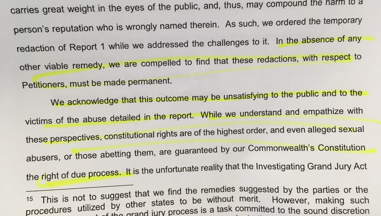 The 6-1 vote majority wrote, "in absence of any other viable remedy, we are compelled to find that these redactions ... must be made permanent." The 6-1 vote majority wrote, "in absence of any other viable remedy, we are compelled to find that these redactions ... must be made permanent."