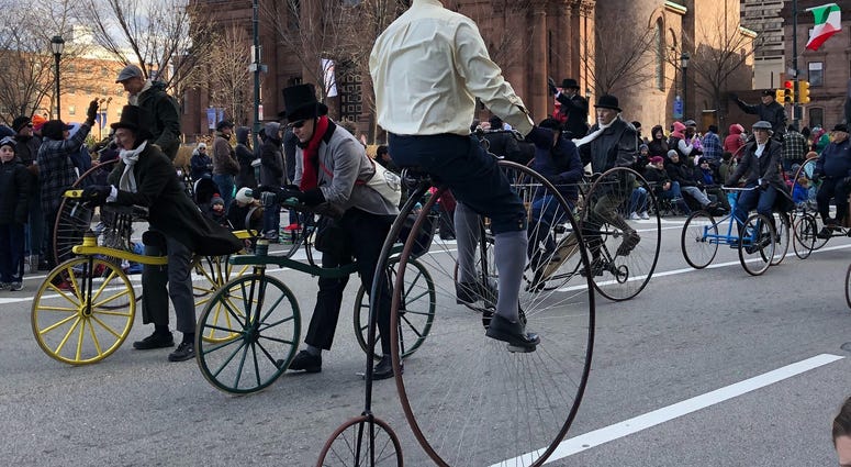 Bicyclists show off their old-fashioned rides. Bicyclists show off their old-fashioned rides