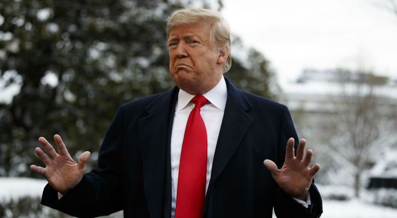 President Donald Trump talks with reporters on the South Lawn of the White House before departing for the American Farm Bureau Federation's 100th Annual Convention in New Orleans, Monday, Jan. 14, 2019, in Washington. President Donald Trump talks with reporters on the South Lawn of the White House before departing for the American Farm Bureau Federation's 100th Annual Convention in New Orleans, Monday, Jan. 14, 2019, in Washington.