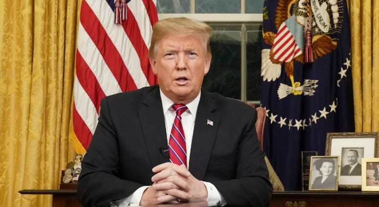 President Donald Trump speaks from the Oval Office of the White House as he gives a prime-time address about border security Tuesday, Jan. 8, 2018, in Washington. President Donald Trump speaks from the Oval Office of the White House as he gives a prime-time address about border security Tuesday, Jan. 8, 2018, in Washington.