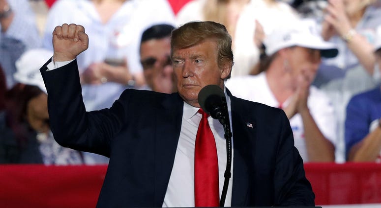 President Trump acknowledges the crowd at the end of his rally in Panama City Beach, Fla., Wednesday, May 8, 2019. President Trump acknowledges the crowd at the end of his rally in Panama City Beach, Fla., Wednesday, May 8, 2019.