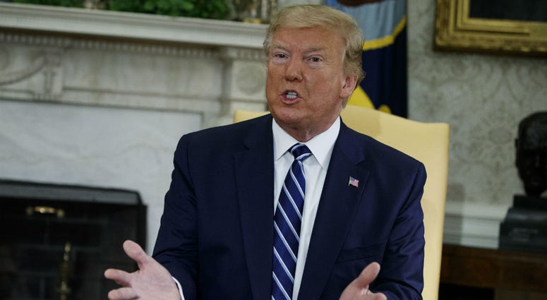 President Donald Trump speaks during a meeting with Canadian Prime Minister Justin Trudeau in the Oval Office of the White House, Thursday, June 20, 2019, in Washington. President Donald Trump speaks during a meeting with Canadian Prime Minister Justin Trudeau in the Oval Office of the White House, Thursday, June 20, 2019, in Washington.