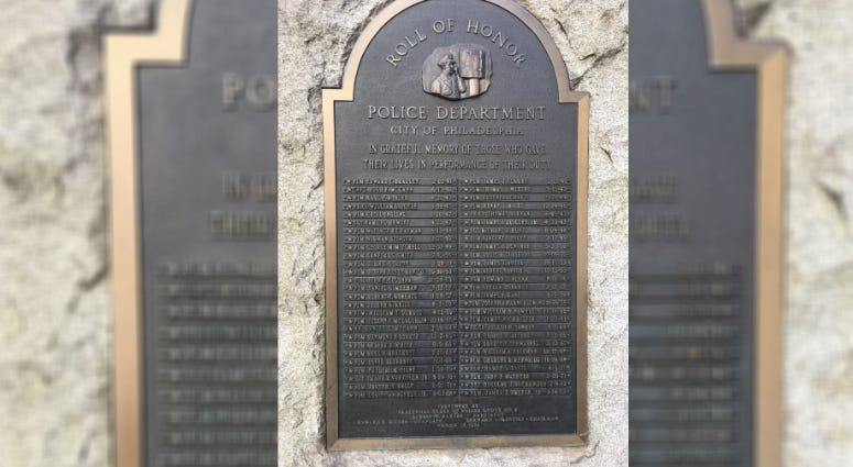 Philadelphia Police Roll of Honor, with Fred's name near the bottom left. Roll of Honor