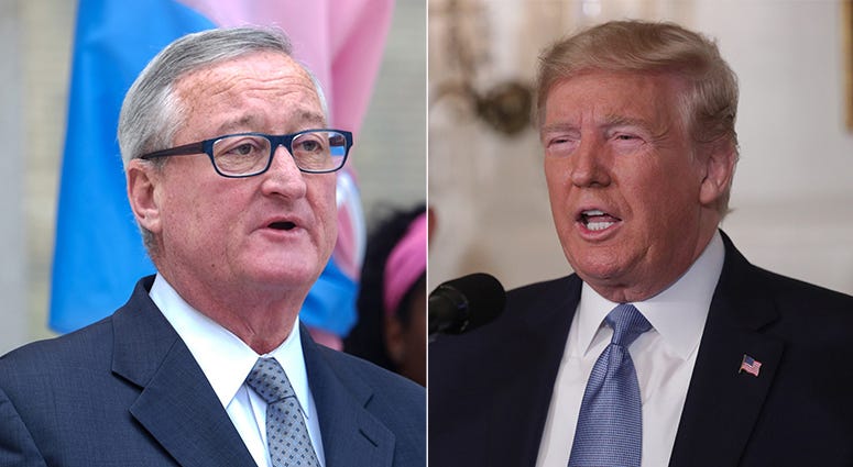 Philadelphia Mayor Jim Kenney (left) blames President Donald Trump for the two mass shooting that took place in El Paso and Dayton over the weekend. Mayor Jim Kenney and President Donald Trump