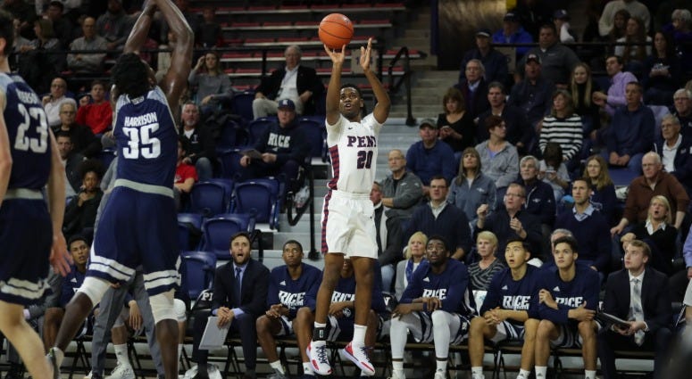 Penn freshman Bryce Washington is shooting 56 percent from three so far this season. Penn freshman Bryce Washington is shooting 56 percent from three so far this season.