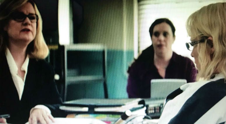 Bonnie Hunt (left), Patricia Arquette (right) and Emilie Posnan in the middle in scene from Showtime series Escape at Dannemora escape at dannemora