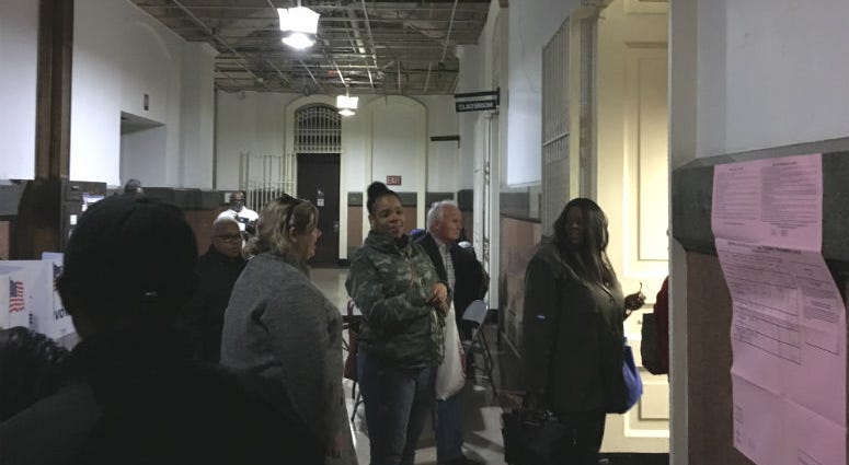 Absentee ballot line at Philadelphia City Commissioner's office, Tuesday, Oct. 30.