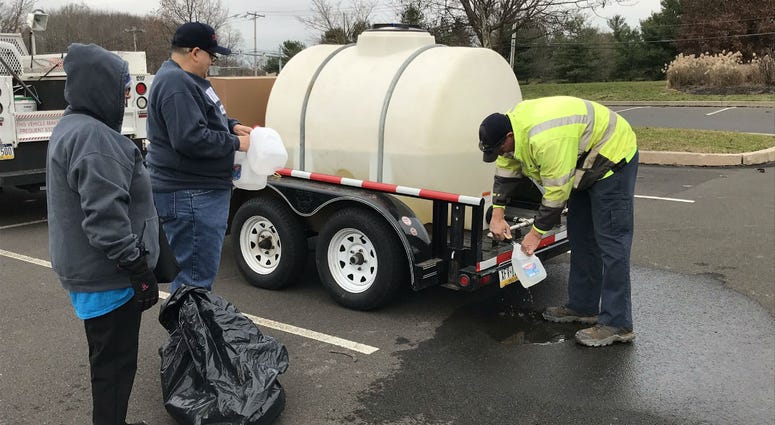 This water station is set up at the Big Oak Shopping Center in Yardley because of a boil-water advisory. This water station is set up at the Big Oak Shopping Center in Yardley because of a boil-water advisory.