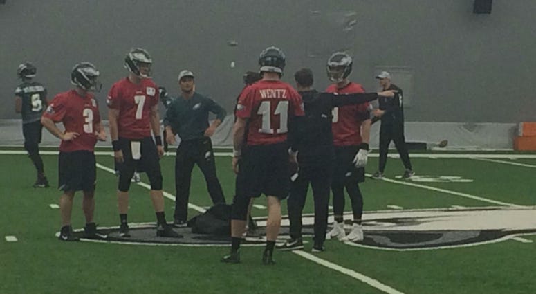 Carson Wentz continues with his rehab work as players gather in South Philadelphia for three days of OTAs. Carson Wentz continues with his rehab work
