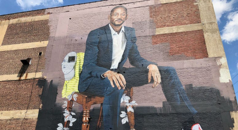 London-based artist Richard Wilson was inspired to create a 60-foot mural of Will Smith. London-based artist Richard Wilson was inspired to create a 60-foot mural of Will Smith.