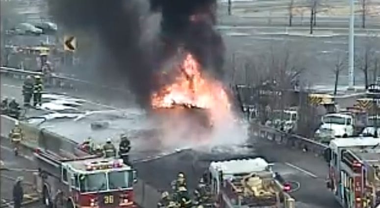 Crews working to extinguish this fire on Woodhaven Rd ramps at the North 95 ramps Crews working to extinguish this fire on Woodhaven Rd ramps at the North 95 ramps