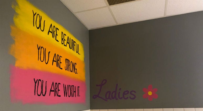 On the walls at Garrettford Elementary School bathrooms, there are new uplifting messages . You are beautiful