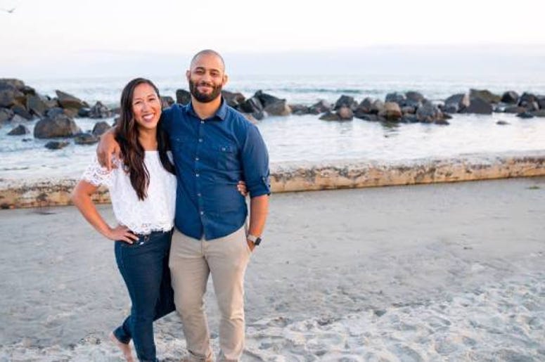Dorothy and her fiance on the beach. engagement photo