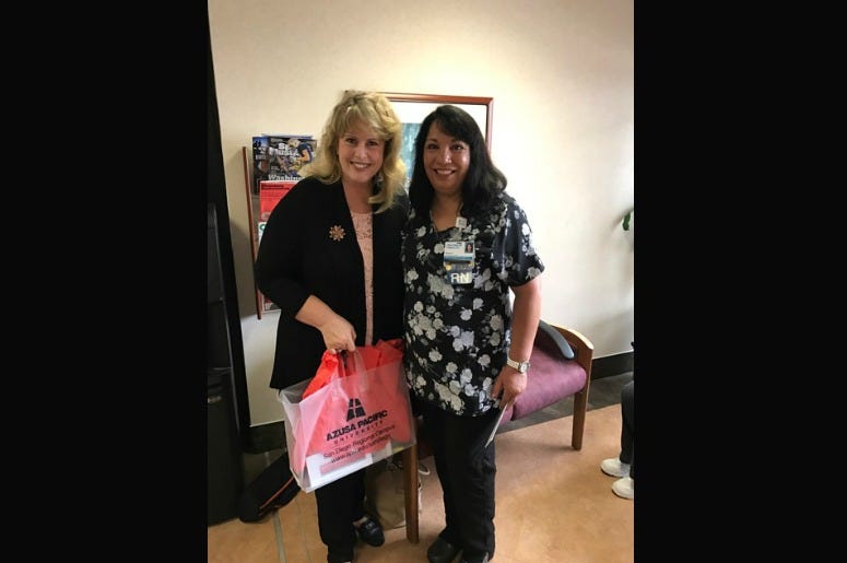 April Care Award Winner Renee Olesky from Palomar Medical Center Poway, pictured with Jennifer Jordan from Azusa Pacific University San Diego Regional Campus.jpg