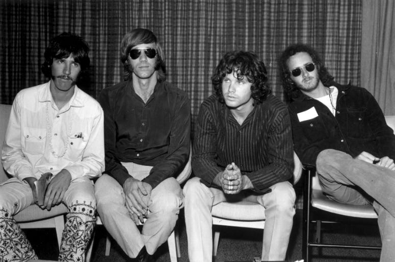 The Doors during a press conference at Heathrow Airport, London in 1968 The Doors during a press conference at Heathrow Airport, London in 1968