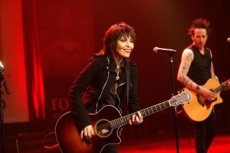 Joan Jett and the Blackhearts perform onstage during the USO 75th Anniversary Armed Forces Gala & Gold Medal Dinner Joan Jett and the Blackhearts perform onstage during the USO 75th Anniversary Armed Forces Gala & Gold Medal Dinner