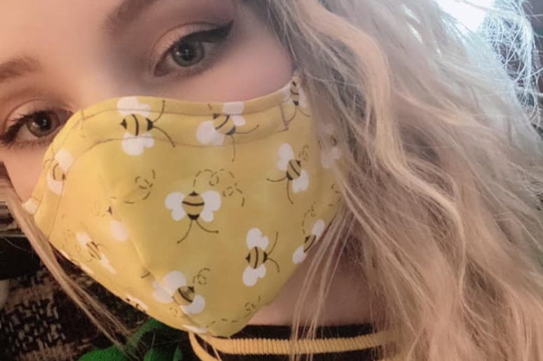 Luna w /a Bumble Bee Mask made by Luna's Mom!