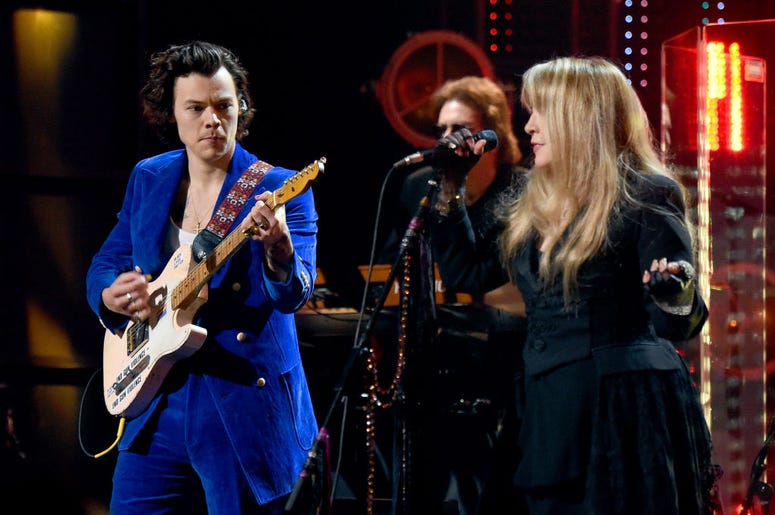 Harry Styles and inductee Stevie Nicks perform at the 2019 Rock & Roll Hall Of Fame Induction Ceremony - Show at Barclays Center on March 29, 2019 in New York City. (Photo by Jamie McCarthy Harry Styles and inductee Stevie Nicks perform at the 2019 Rock & Roll Hall Of Fame Induction Ceremony - Show at Barclays Center on March 29, 2019 in New York City. (Photo by Jamie McCarthy