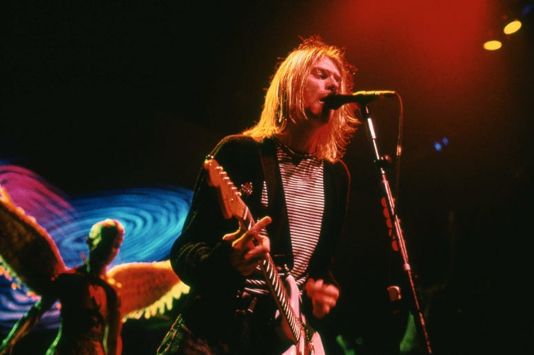 November 14, 1993; New York, NY, USA; Kurt Cobain from Nirvana performs in Concert on November 14, 1993 at New York Coliseum. November 14, 1993; New York, NY, USA; Kurt Cobain from Nirvana performs in Concert on November 14, 1993 at New York Coliseum.