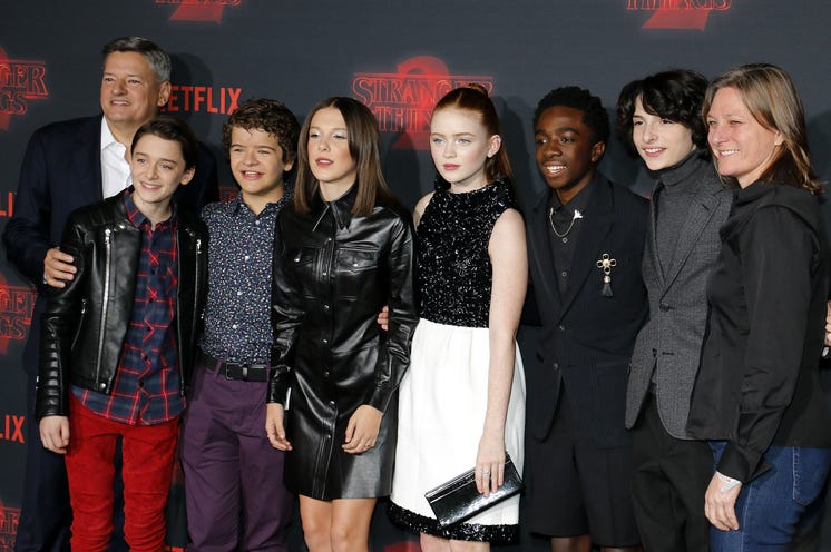 Noah Schnapp, Gaten Matarazzo, Millie Bobby Brown, Sadie Sink, Caleb McLaughlin and Finn Wolfhard. Noah Schnapp, Gaten Matarazzo, Millie Bobby Brown, Sadie Sink, Caleb McLaughlin and Finn Wolfhard.